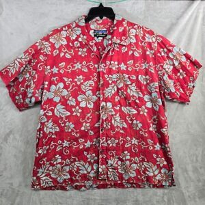 Vintage Patagonia Pataloha Mens large Red Floral Button Up Hawaiian Shirt‎ Size